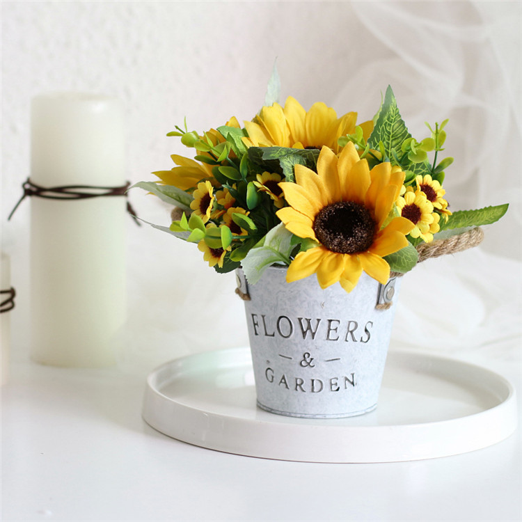 Artificial sunflowers in metal pot fake wholesale artificial flowers